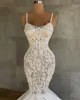 Magnifique dentelle sirène perlée robes de mariée bretelles Spaghetti cou grande taille robes de mariée balayage Train robe de mari￩e