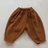 Kids Casual Elastic Waist Pant Solid Color Cotton Corduroy Trousers Korean Style Baby Boys Girls Pants Children's Clothing 211224