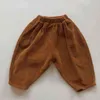 Kinder Casual Elastische Taille Hose Einfarbig Baumwolle Cord Hose Koreanische Stil Baby Jungen Mädchen Hosen Kinder Kleidung 211224