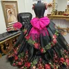 빈티지 블랙 자수 Quinceanera 드레스 2021 멕시코 볼 가운 아플리케 레이스 댄스 파티 드레스 코르셋 Vestidos De 15 Anos 공식 여성 파티