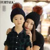 Beanie/Skull Caps FURTALK Real Raccoon Pom Hat Parent-Child Couple Fur Family Winter For Children1