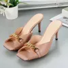 Women's design slippers fish mouth open toe gold high heels summer sandals leather metal outfit Xuan women's shoes banquet women's high heel