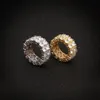 BLING 2 rangées de zircone cubique or pour hommes Fashionjewelry HiPhop Bague glacé oil Gold Silver Bijoux