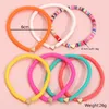 Small Gold Alloy Heart Charm Bracelets Colorful Polymer Clay Vinyl Heishi Disc Strands Stretch Bracelet Jewelry Wholesale 7pcs/set