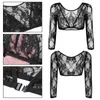 Seamless Braço Shaper Sleevey Mulheres Sexy Lace V-Neck Perspectiva Crop Tops S-3XL 211230