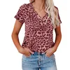 Nowa koszulka damska wiosna i lato moda z krótkim rękawem Lampart drukuj Kamuflaż drukuj V-Neck Casual Top dla kobiet