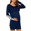 Kleider für schwangere Frauen, Still-Nachthemd, Schwangerschaftskleid, Langarm, Spleiß, Stillen, Babykleid, Freizeitkleid, weiche Kleidung, G220309