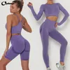 Yoga Outfits Seamless Set Sport Women 2 Piece Sets Tight Long Sleeve Crop Top+Leggings Workout Gym Shorts Suit Fitness Bra