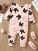 Baby-Jumpsuit mit gepunktetem Kaninchenmuster und Rüschenbesatz SIE