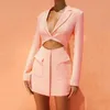 BoozRey Blazer And Skirt Set Fall Two-piece Suit Ladies Temperament Self-Cultivation Hollow For Women 220302