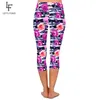 LETSFIND SUMMER HOTA KVINNOR 3D Färgglada blommor Skriv ut midkalf leggings Hög midja Fashion Women Fitness Legings 201014