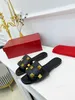 Top quality designer womens slippers decorative round buckle fashion new summer open toe flat heel rivet leather slippers half with shoebox size 35-42