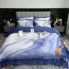 Beddengoed sets chique marmeren geprinte blauw/bruin gouden abstracte kunstdekselomslag met rits ultra zacht fluweel bed bladkussencase