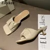 Eilyken Brand Design Women Slippers Elegant Square Toe Thin High Heels 4CM Slippers Summer Outdoor Beach Slides Shoes Y200628 GAI GAI GAI