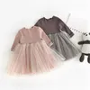 Långärmad Tutu Lace Dresses Baby Girls Spring Winter Infantil Nyfödd 1: a Birthday Dress Party Kläder Kopad Gown Casual Wear 20220228 Q2