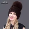 겨울 여성을위한 진짜 밍크 모피 모자 고품질 비니와 니트 모자 211229
