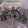 Kmvexo Europese groene kristallen tiara's vintage zwarte pageant kroon barok bruids bruiloft haar sieraden accessoires geschenk 220216