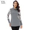 YTL Bayan Tops Uzun Kollu Balıkçaklar Kazak Bayanlar Sonbahar Kış Baskılı Patchwork Gevşek Katmanlı Tunik Top T-shirt H258 201125