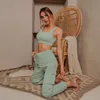 Glamaker Groene Mouwloze Fitness Pak Set Dames Crop Top en Pant Twee Stuk Set Casual Fashion Pocket Dames Herfst Tracksuit LJ201120