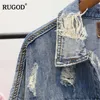 Rugod 2020 Yeni Vintage Mektup Baskı Yıpranmış Jean Ceket Kadın Sonbahar Kış Yırtık Delik Denim Ceket Kadın Bombacı Ceketler Casaco