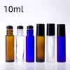 10ML Amber/Blue/Clear Glass Roll On Bottle Essential Oil Vials with Metal Ball Roller WB2973