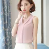 N1907 Summer J41938 One Size Chiffon Shirt V Neck Solid Color Sleevless Office Lady Work Casual Shirts T200322