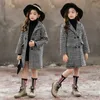 Kids girl overcoat Winter new fashion Houndstooth wool coat for girls Teens autumn jacket warm long outerwear Children Windproof LJ201125