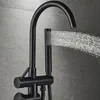 Rubinetto per vasca da bagno da terra nero opaco Set doppio manico in ceramica Miscelatori per vasca da bagno con piede ad artiglio a pavimento Rubinetto per vasca con beccuccio girevole T200710