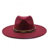 Sombreros de ala ancha Fedora grande para mujer y hombre, cinturón de banda sólida para invierno y otoño, sombrero de boda rojo, negro y blanco de lujo1