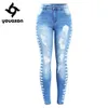 2145 Youaxon New Arrived Plus Size Stretchy Ripped Jeans Femme Côté Distressed Denim Skinny Crayon Pantalon Pantalon Pour Femmes 201105