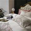 Luxe Blanc Rose Rouge 100S Fleurs de coton égyptien Broderie Palais européen Literie Housse de couette Drap de lit / Taie d'oreiller en lin 201021