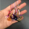 Small Glass Oblate Bottles with Mini Braided Nylon Rope Keychains Jars Pendants Mixed Color 7pcs