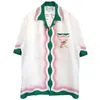 Fashion designers Casablanca Reve De Tennis silk mens shirts Indian fruit table tennis racket temperament Satin short sleeve shirt282E