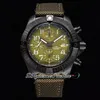 TF Night Mission 45 ETA A7750 Automatik-Chronograph Herrenuhr PVD-Stahl, grünes Zifferblatt, weiße Zahlenmarkierungen, Nylonarmband V13317101L1X1 Stoppuhruhren Puretime e5