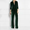 Formal Slim Fit Damen Business Arbeitskleidung 2 Stück Dunkelgrüner Samt Büro Damenmode Stilvolle Anzüge Jacke Hosen Set 201030