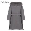 rosa java QC190552 arrivo cappotto di lana con collo in vera pelliccia carshmere taglia donna moda all'ingrosso 201102