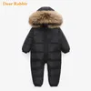 -30 Ryska Nya Jumpsuit Kids Winter Wear Baby Boy Snowwsuit Parka Nature Fur 90% Duck Down Jacket för Girl Clothes Coat Overaller LJ201007