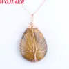 Wojiaer Natural Quartz Opal Stone Rose Gold Handmade Tree of Life 랩핑 드롭 펜던트 목걸이 모양 Crystal Reiki Bo901