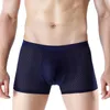 Men Underwear Solid Color Ice Silk Hollow Mesh Breathable Men's Panties Comfortable U-Convex Plus Size Seamless Boxer Shorts280q