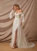 Страна стиль пляж линии свадебное платье свадебные платья богемная аппликация с длинными рукавами на шнуровке задняя часть высокая сторона сплит тюль формальные платья Vestidos de Novia