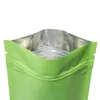 2021 Different Sizes 100pcs Heat Sealing Flat Zip Pouches Tear Notch Matte Green Aluminum Foil Zip Plastic Bag