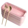 900ml Portable Healthy Material Lunch Box 3 Layer Wheat Straw Bento Boxes Microwave Dinnerware Food Storage Container Food Box 201015