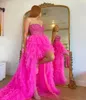 Hi Lo Prom Dress 2022 Ballgown Sweetheart Neck vestidos de fiesta Ruffles Formal Evening Party Wear Gown Lady Women Fuchsia Tulle Crystals Beading Exposed Boning Red