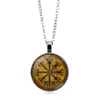 Hängsmycke Halsband Vegvisir Viking Kompass för män Kvinnor Smycken Warrior Symbol Rune Amulet Collier Glass Cabochon Halsband