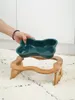 Ceramika Pet Dog Cat Water Etose Eating Bowl dla małych dużych psów Puppy Picies Feeder dostarcza kształt kości z drewnianym stojakiem Y200917