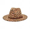 Yeni Kadın Leopar Baskı Fedoras Şapka Yün Sonbahar Kış Vintage Panama Keçe Geniş Ağız Erkekler Caz Şapka