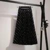 Jupes plissées Femmes Printemps Automne Saia Midi Taille Haute Faldas Mujer Moda Plus Taille Jupe Femme Vintage Velours Dots Dames Jupe T200324