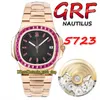 2022 GRF 5723 324SC A324 Automatic Mens Watch Ruby Iced Out T Diamond inlay Bezel Rose Gold Gray Texture Dial Stick Markers SS Steel Bracelet Super Watches Eternity