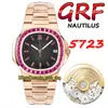 2022 GRF 5723 324SC A324 Orologio da uomo automatico Ruby Iced Out T Diamond intarsio Lunetta in oro rosa Quadrante grigio Texture Stick Markers Bracciale in acciaio SS Super Orologi Eternity