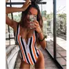 Sexy Striped 2020 Swimwear Women 1pc Backless Summer Monokini Swimsuit Sport Bodysuit Beachwear Bathing Suit Traje de Bao T200708